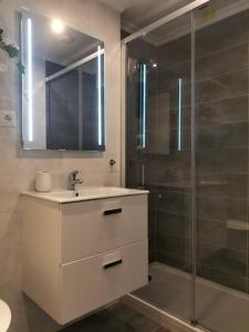 a bathroom with a sink and a shower at Apartamento Virgen del Carmen in Santoña