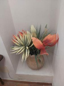 une composition florale dans un vase sur un mur dans l'établissement Casa Massa, à San Giovanni