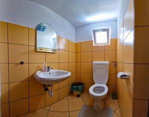 a bathroom with a toilet and a sink at Hanul Casa Alba Fehér Ház Fogadó in Periprava