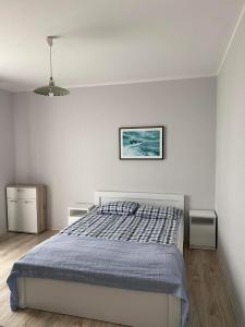 a bedroom with a bed and a picture on the wall at Willa Relaksowa in Karwia