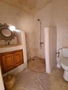 a bathroom with a shower and a sink and a toilet at La Maison des Vagues in Sidi Kaouki