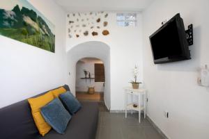un soggiorno con divano e TV a schermo piatto di Bisangel House a Icod de los Vinos