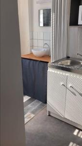 a small bathroom with a sink and a sink at Studio au centre de Quimper RDC in Quimper