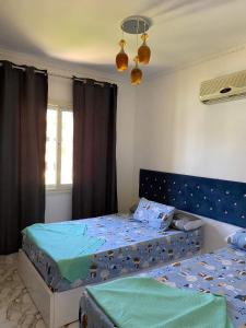 1 dormitorio con 2 camas individuales y ventana en مرسى مطروح en Marsa Matruh