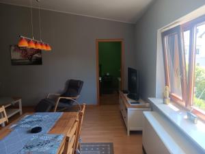 TV a/nebo společenská místnost v ubytování Ferienwohnung Mattheiser Weiher