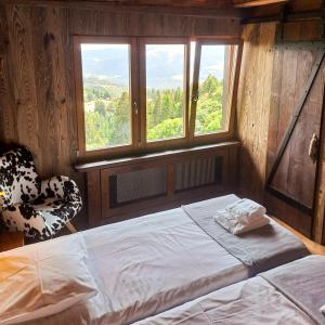 1 dormitorio con 1 cama y 2 ventanas en Le Schallern - Accès à pieds depuis le Gaschney en Muhlbach-sur-Munster