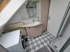 DörflaにあるFlataid Apartments Gössendorf/Magnaの洗面台と鏡のある小さなバスルーム +34枚の写真