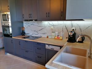 a kitchen with a sink and a counter top at VILLA HALEPOURI in Chania Town