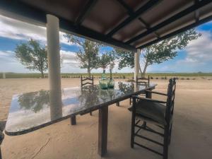 デルテブレにあるMASIA BLANCAの砂漠にある2つの花瓶が置かれたテーブル