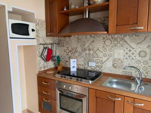 cocina con fogones, fregadero y microondas en Casa Donna Gilda by Holiday World, en San Cesario di Lecce