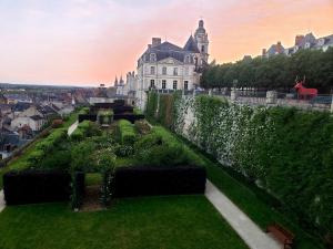 - une vue sur le château depuis les jardins d'un bâtiment dans l'établissement QUARTIER HISTORIQUE Studio tout confort, à Blois