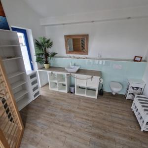 a bathroom with a sink and a toilet at Bodden-Adler in Fuhlendorf