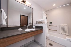 uma casa de banho com um lavatório e um espelho grande em Fairfield Inn & Suites by Marriott Fort Worth Southwest at Cityview em Fort Worth