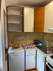 a kitchen with a white refrigerator and a sink at Apartman Željo 1 in Livno
