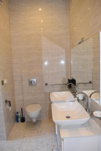 a bathroom with a white sink and a toilet at Chateau Roquehort in Monein