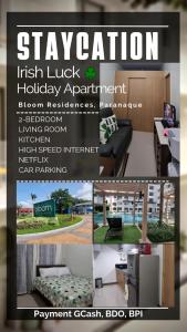een collage van foto's van een flyer voor een appartement bij 2BR Irish Luck Holiday Apartment in Manilla
