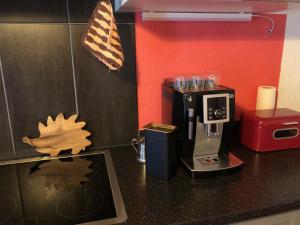 Casa dell'Arte في لوغانو: مطبخ مع آلة صنع القهوة على منضدة