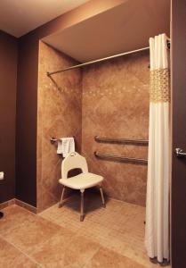 łazienka z krzesłem i prysznicem w obiekcie Hampton Inn & Suites Paso Robles w mieście Paso Robles