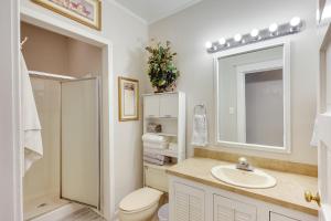 a bathroom with a sink and a toilet and a mirror at Paris Vacation Rental about 15 Mi to Mount Magazine! in Paris +17 photos