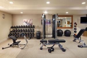 a gym with several exercise equipment in a room at Hilton Santa Cruz Scotts Valley in Santa Cruz