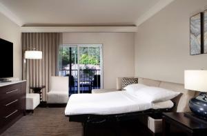 a hotel room with a bed and a television at Hilton Santa Cruz Scotts Valley in Santa Cruz