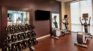 a fitness room with exercise equipment and a television at Embassy Suites by Hilton Walnut Creek in Walnut Creek
