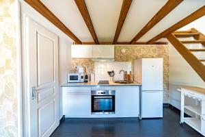 una cucina con frigorifero e piano cottura di Le Cocoon-4pers avec mezzanine-Cusset Villeurbanne a Villeurbanne