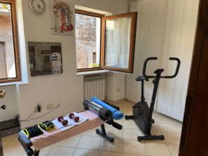een kamer met een fitnessruimte met een hometrainer en een loopband bij Al Paese Vecchio in Vasanello