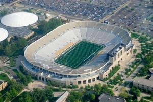 an aerial view of a soccer stadium at Irísh Lodge South Bend in South Bend