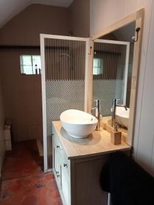 a bathroom with a large white bowl sink on a counter at Ferme Des Chapelles in Fresnes-en-Tardenois