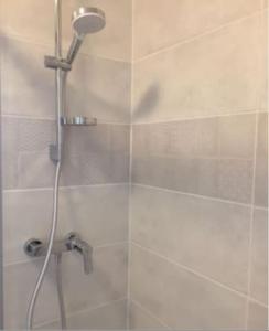 a shower with a shower head in a bathroom at Le Jean Moulin - Bords de Saône in Caluire-et-Cuire