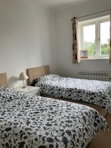 1 Schlafzimmer mit 2 Betten und einem Fenster in der Unterkunft Withy Farm in Canterbury