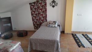 Pokój z łóżkiem z kocem w obiekcie La Casita Azul w mieście Grazalema
