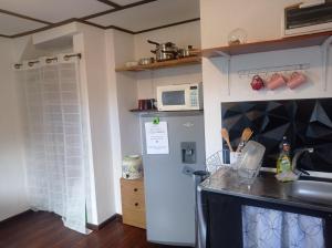 a kitchen with a counter top and a microwave at Vista Hermosa Suite 