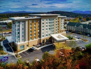 an aerial view of a hotel with a parking lot at Hampton Inn & Suites Asheville Biltmore Area in Asheville