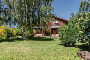 a house with a tree in the yard at cabañas los Troncos in Junín de los Andes +9 photos