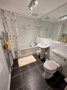 a bathroom with a toilet and a sink and a tub at Prestigious Georgian Mansion 