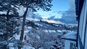 a view of a town covered in snow at Glan Heulog in Conwy