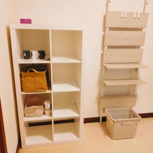 a closet with white shelves and a staircase at STAYAI in Ibaraki