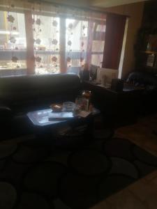 ein Wohnzimmer mit einem Sofa und einem Tisch in der Unterkunft RENA in Prag