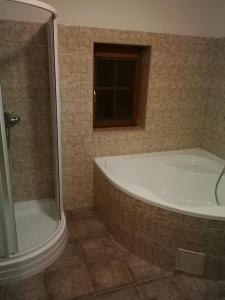 Das Bad ist mit einer Badewanne und einer Dusche ausgestattet. in der Unterkunft RENA in Prag
