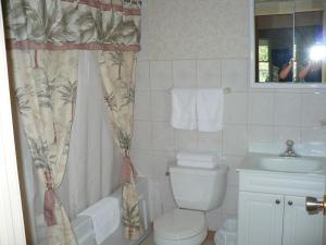 a bathroom with a toilet and a sink at Rainbow Bed & Breakfast in Niagara Falls