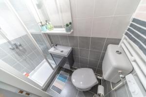 a small bathroom with a toilet and a sink at Studio coquet rénové - Villeurbanne in Villeurbanne