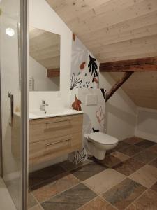 uma casa de banho com um lavatório e um WC num sótão em ACCOTINAE em Mont-Saxonnex
