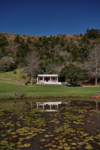 een huis met een vijver ervoor bij Somerset Gift Getaway Farm in Swellendam