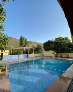 a large swimming pool with blue water at Pushkar Heritage in Pushkar