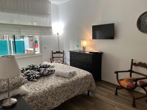 een slaapkamer met een bed en een tv aan de muur bij MariGiu in Rapallo