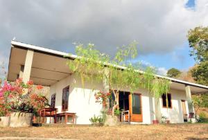 ein weißes Haus mit einem Baum davor in der Unterkunft Maluk Vacation Villa in Maluk