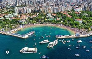 an aerial view of a harbor with boats in the water at Yıldız in Istanbul