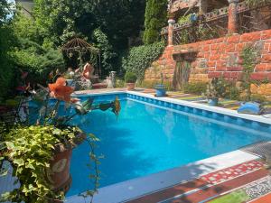une grande piscine bleue avec des plantes dans une cour dans l'établissement Casa toscana, à Thun